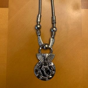 Hand painted vintage black metallic necklace